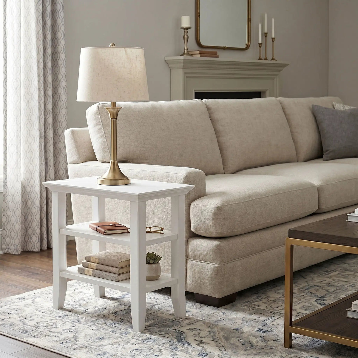 Acadian Narrow Side Table | Handcrafted Solid Wood | 2 Open Storage Shelves | 24 Inch Height