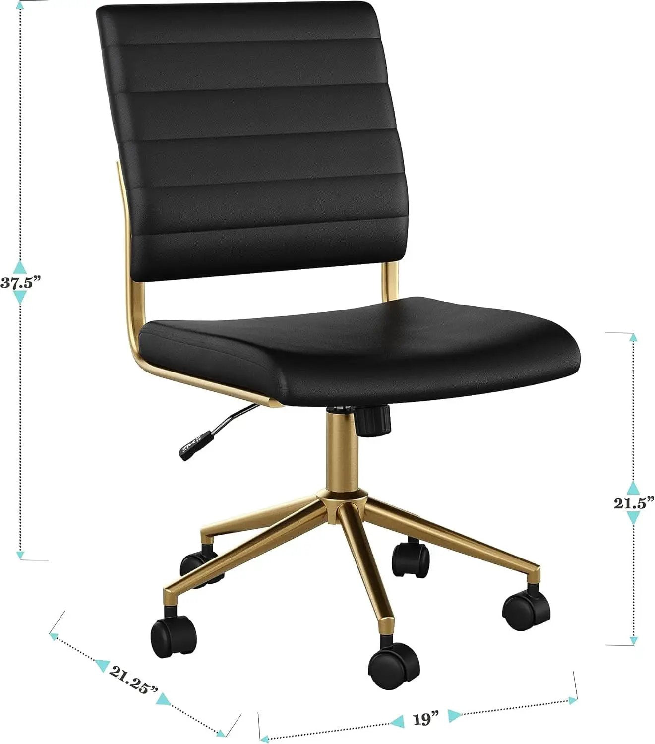 Armless Swivel Task Chair Black Faux Leather Brass Frame from PriceLows™
