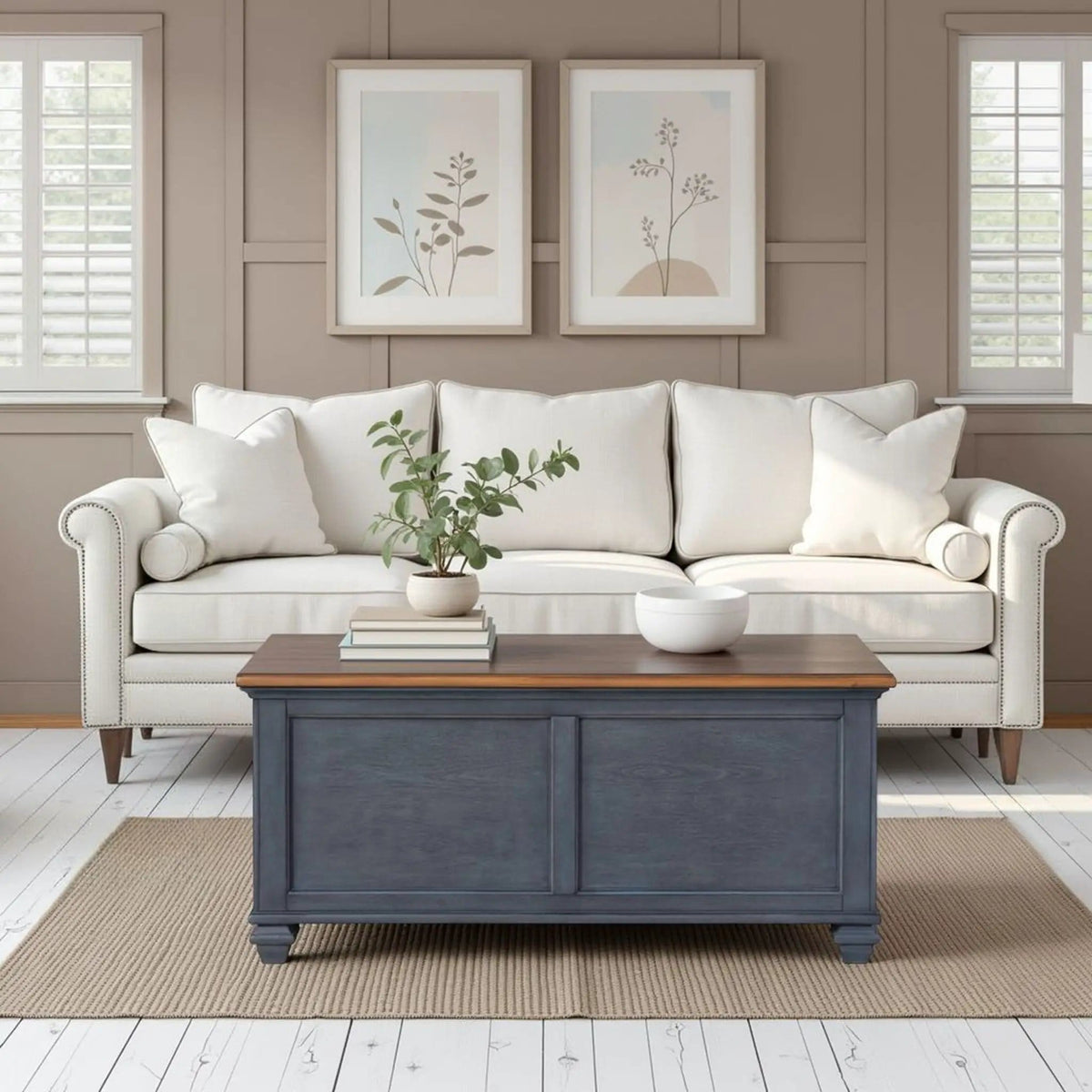 Lift-Top Coffee Table - | 40 x 40 x 18 in | Wood | Blue