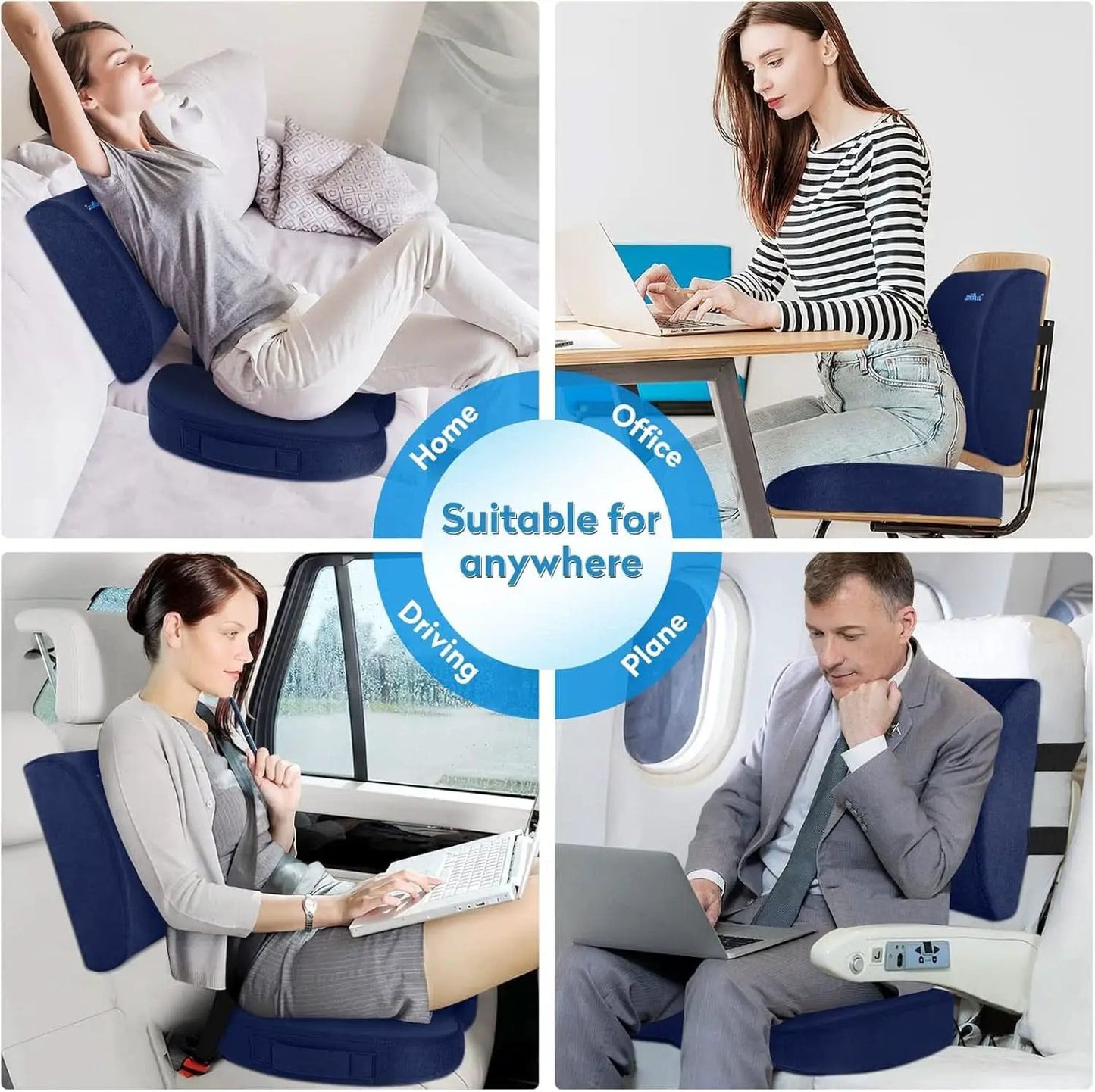 Blue Memory Foam Seat Cushion For Office Chair Lumbar from PriceLows™