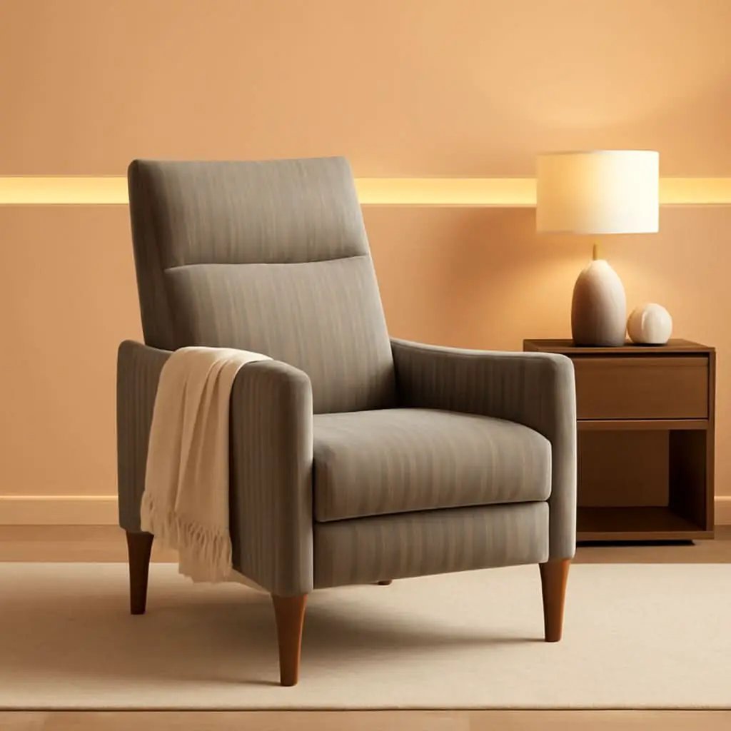 Arthur Mid Century Recliner Chair With 3 Positions Taupe Stripe Jacquard from PriceLows™