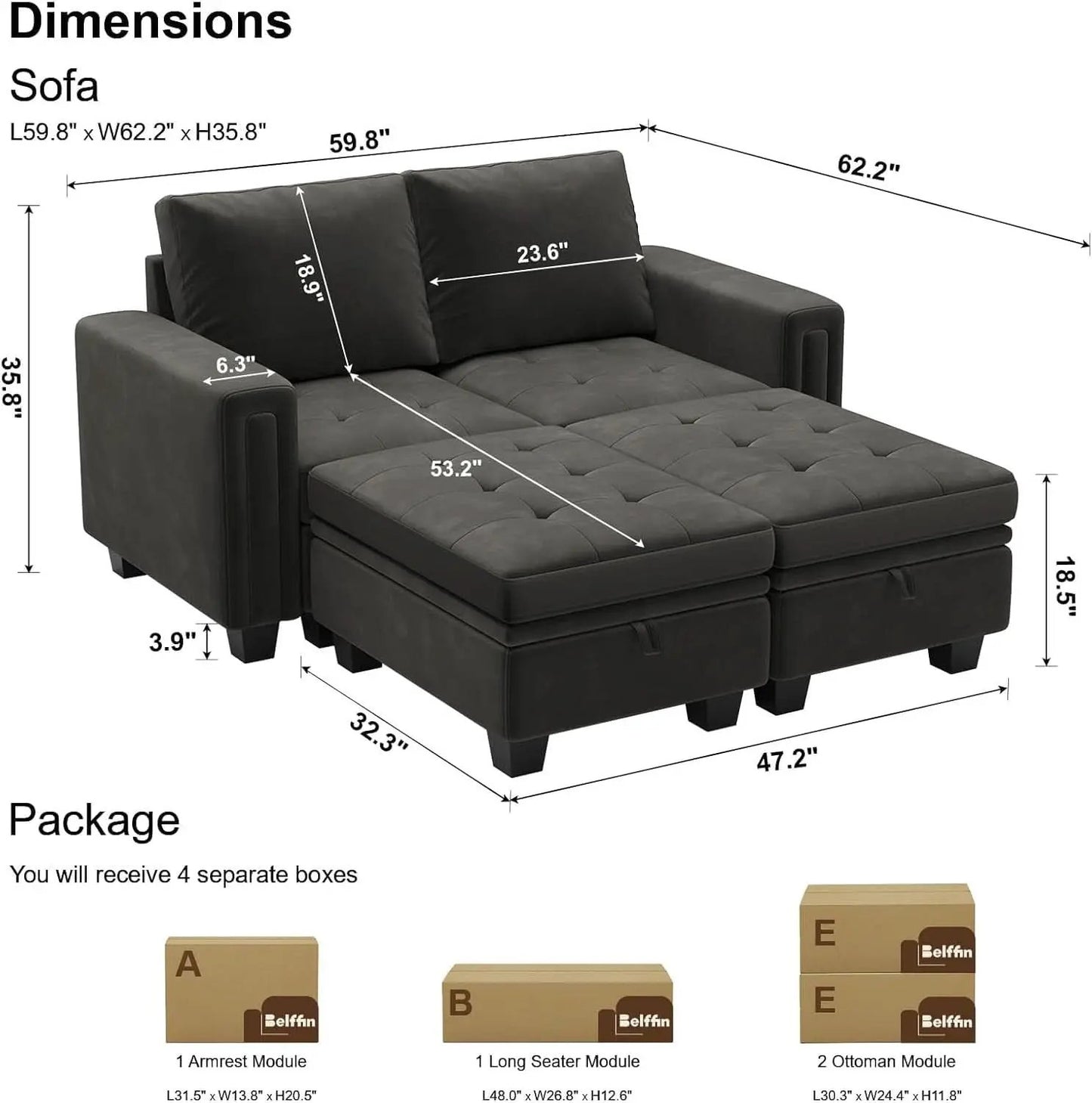Grey Velvet Modular Sectional Sofa With Storage And Sleeper from PriceLows™