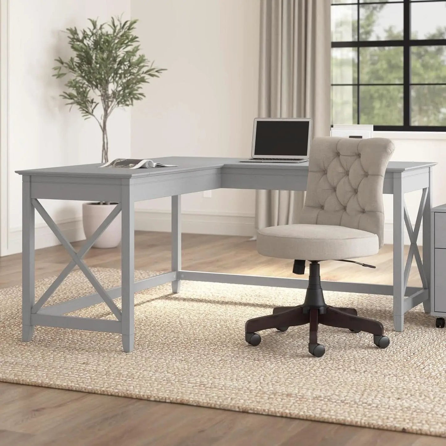 Bush Furniture Key West 60W L Shaped Desk Cape Cod Gray from PriceLows™