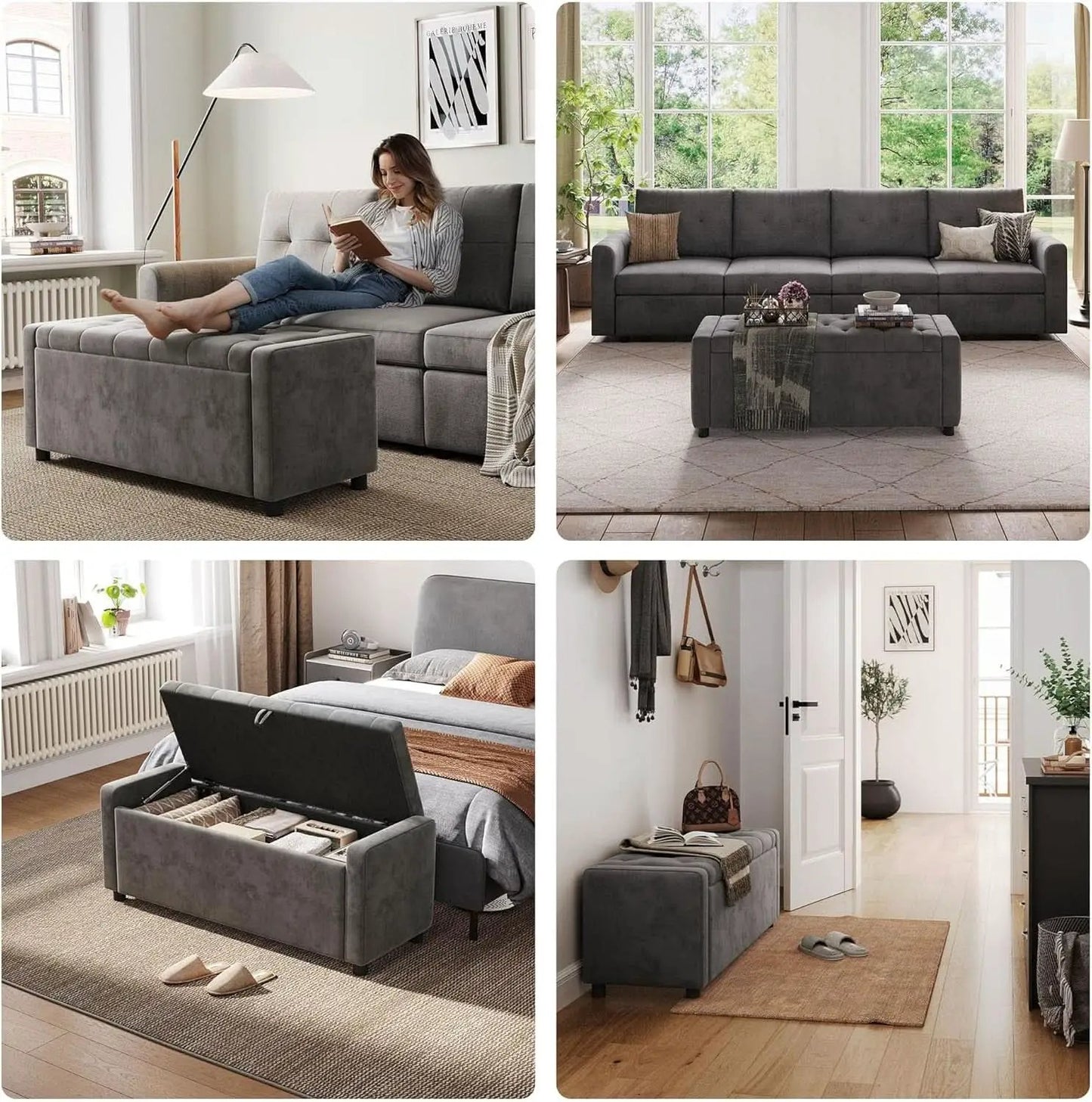 50 Inch Grey Luxurious Upholstered Storage Ottoman from PriceLows™