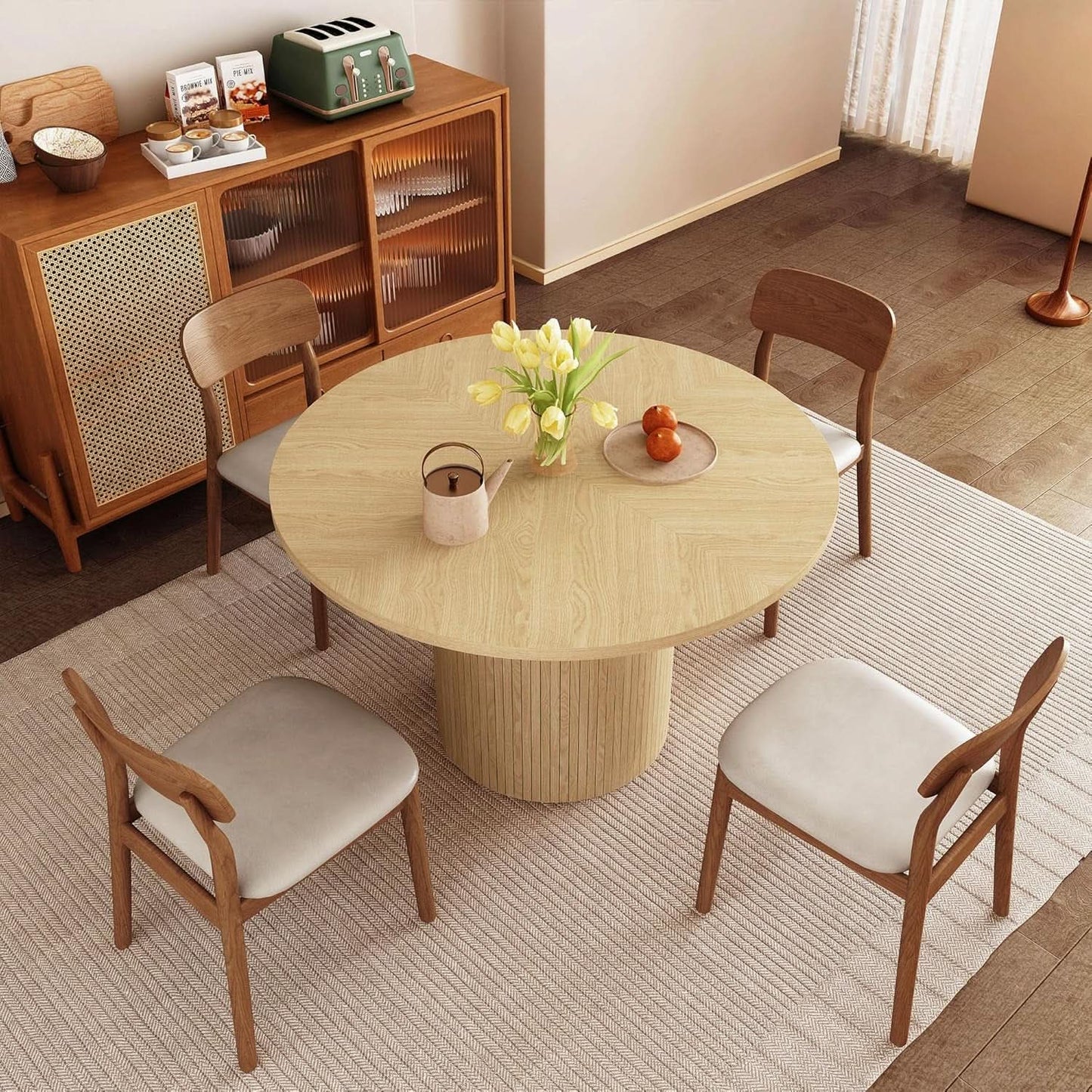 Round Dining Table For 4 47 Inch Modern Farmhouse Natural from PriceLows™