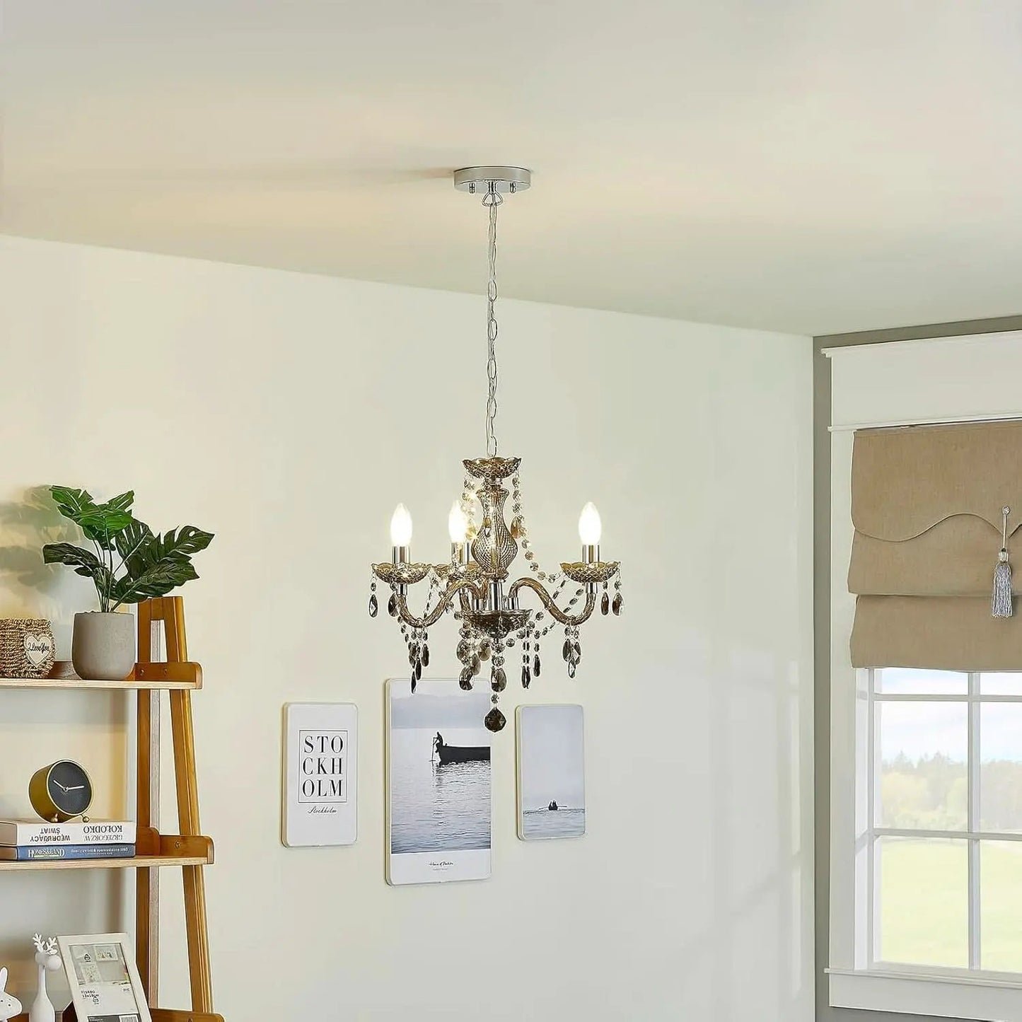Black Small Crystal Chandelier Dimmable 3 Light Pendant from PriceLows™