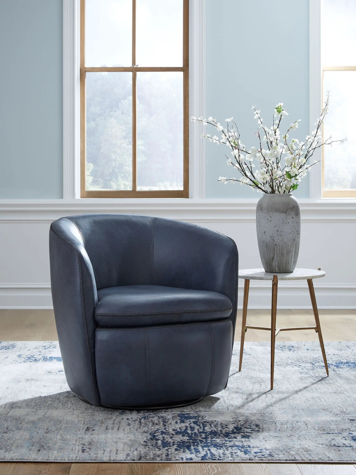 Kierreys Swivel Accent Chair | Supple Leather | Barrel Back | 31.63 Inch Height