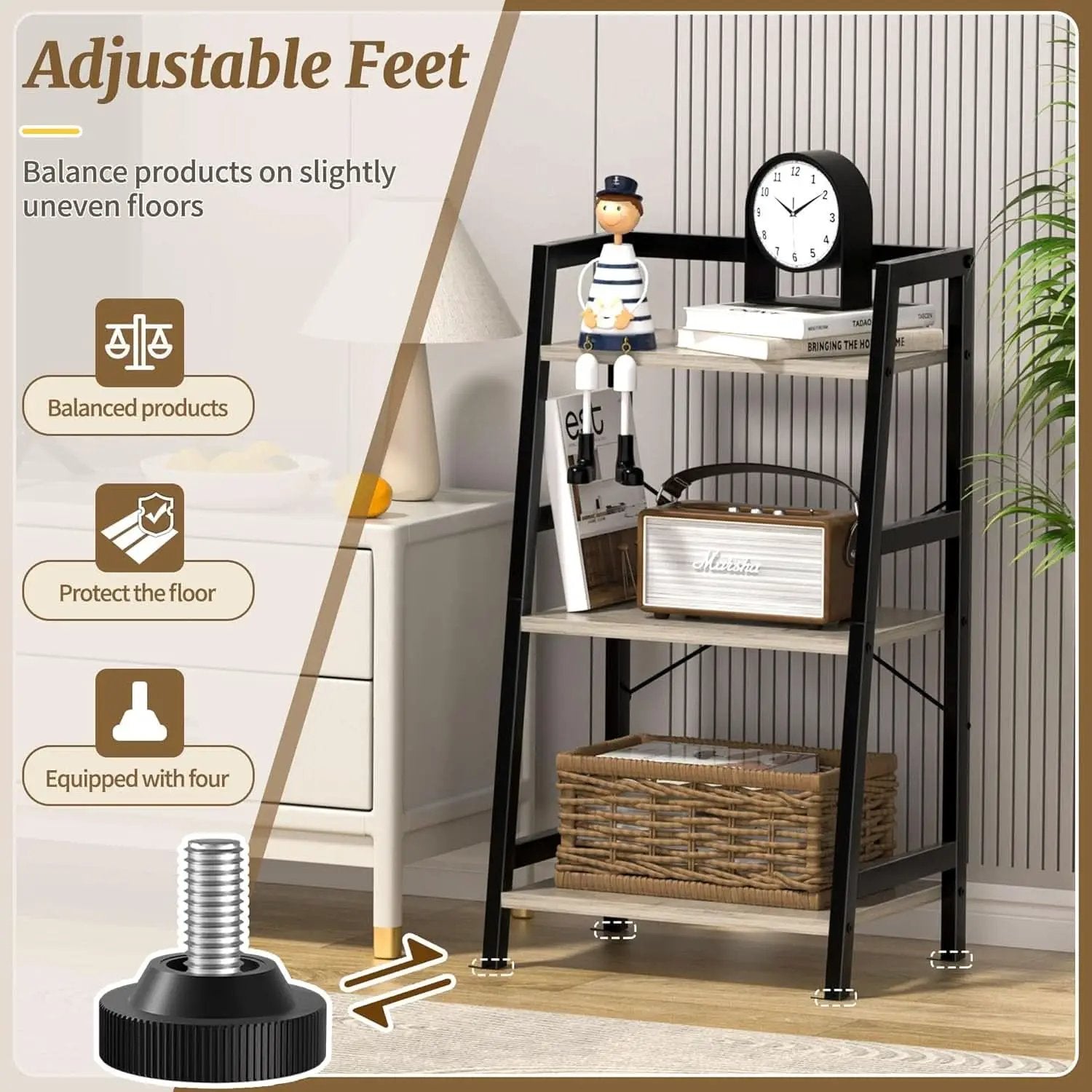 3-Tier Ladder Bookshelf With Steel Frame Greige Black from PriceLows™
