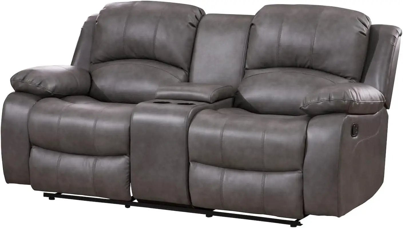 2 Piece Bonded Leather Reclining Sofa Loveseat Set Gray Living Room Furniture Set 8018 from PriceLows™