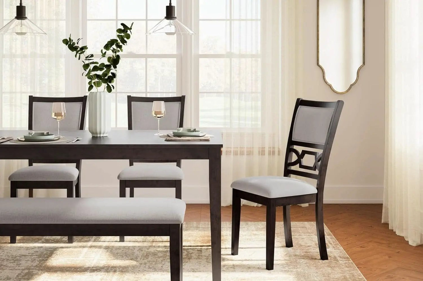Cherry Brown Transitional Table Set Cushioned Chairs from PriceLows™