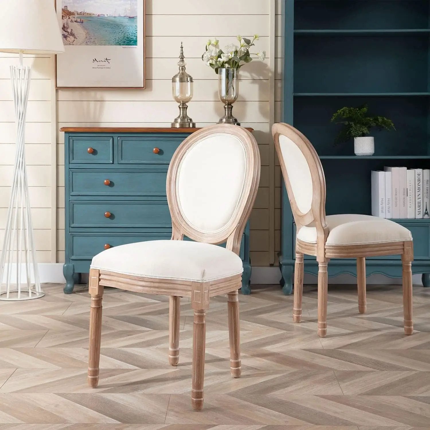 French Country Dining Chairs Beige Upholstered Set Of 6 from PriceLows™