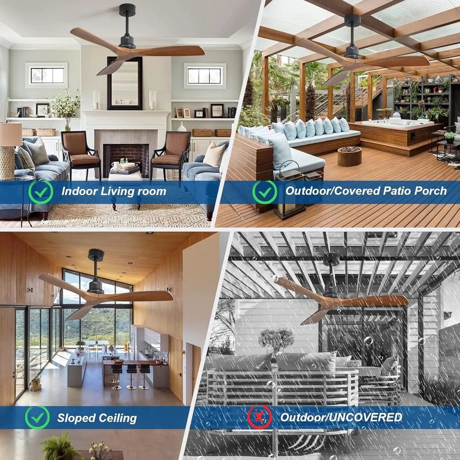 52 Inch Low Profile Ceiling Fan With Remote Indoor Outdoor from PriceLows™