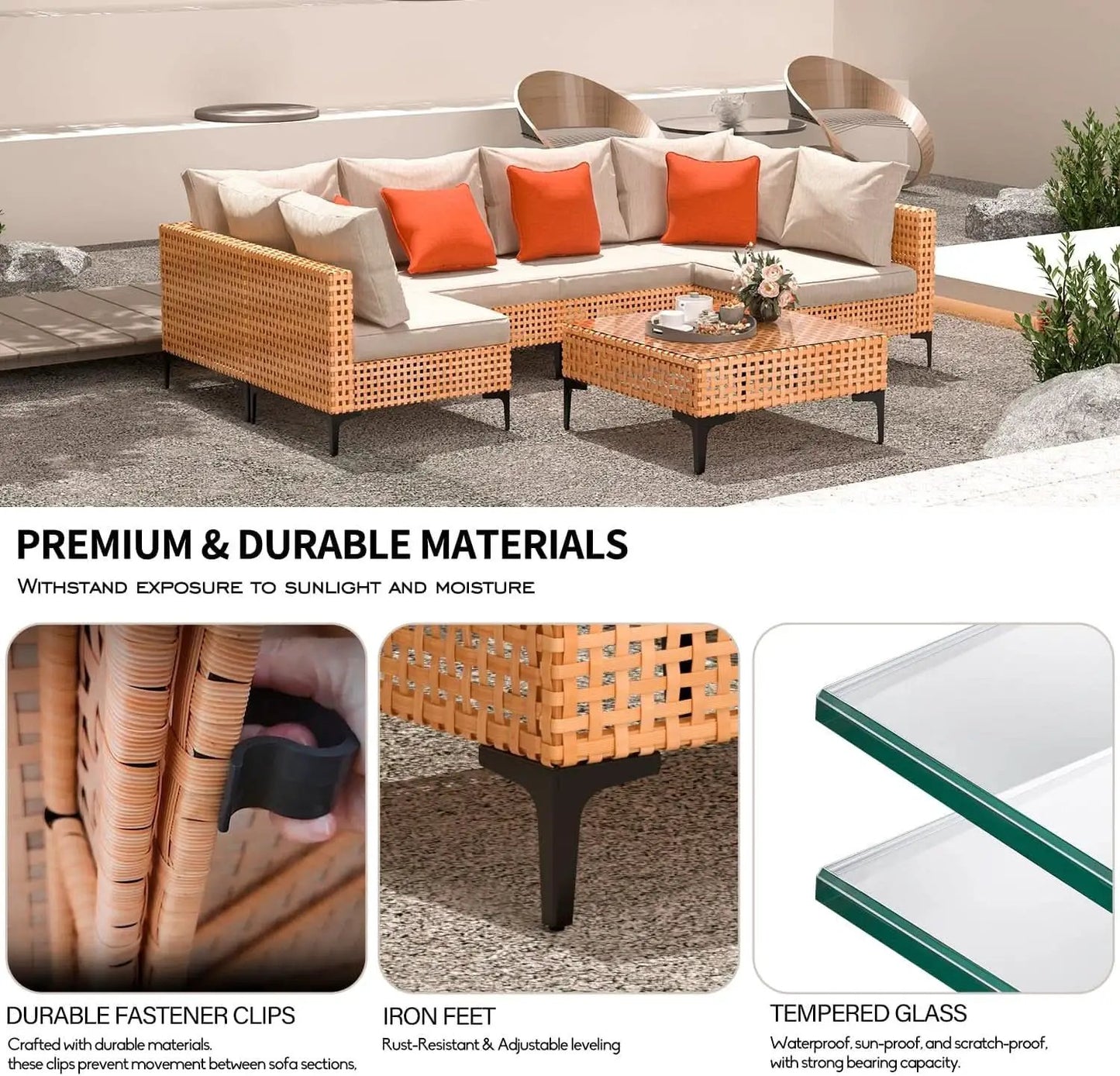 5 Piece Outdoor Patio Set Sectional Sofa Salmon Orange from PriceLows™