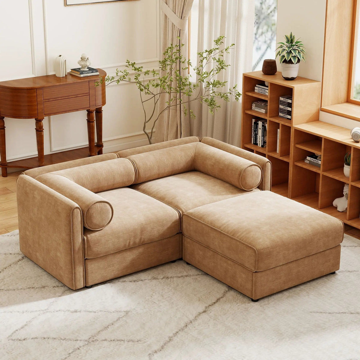 Contemporary Elegant Sofa With Storage And Ottoman 2 Piece Living Room Set | 2 Piece Living Room Set | Living Room Furniture | Living Room