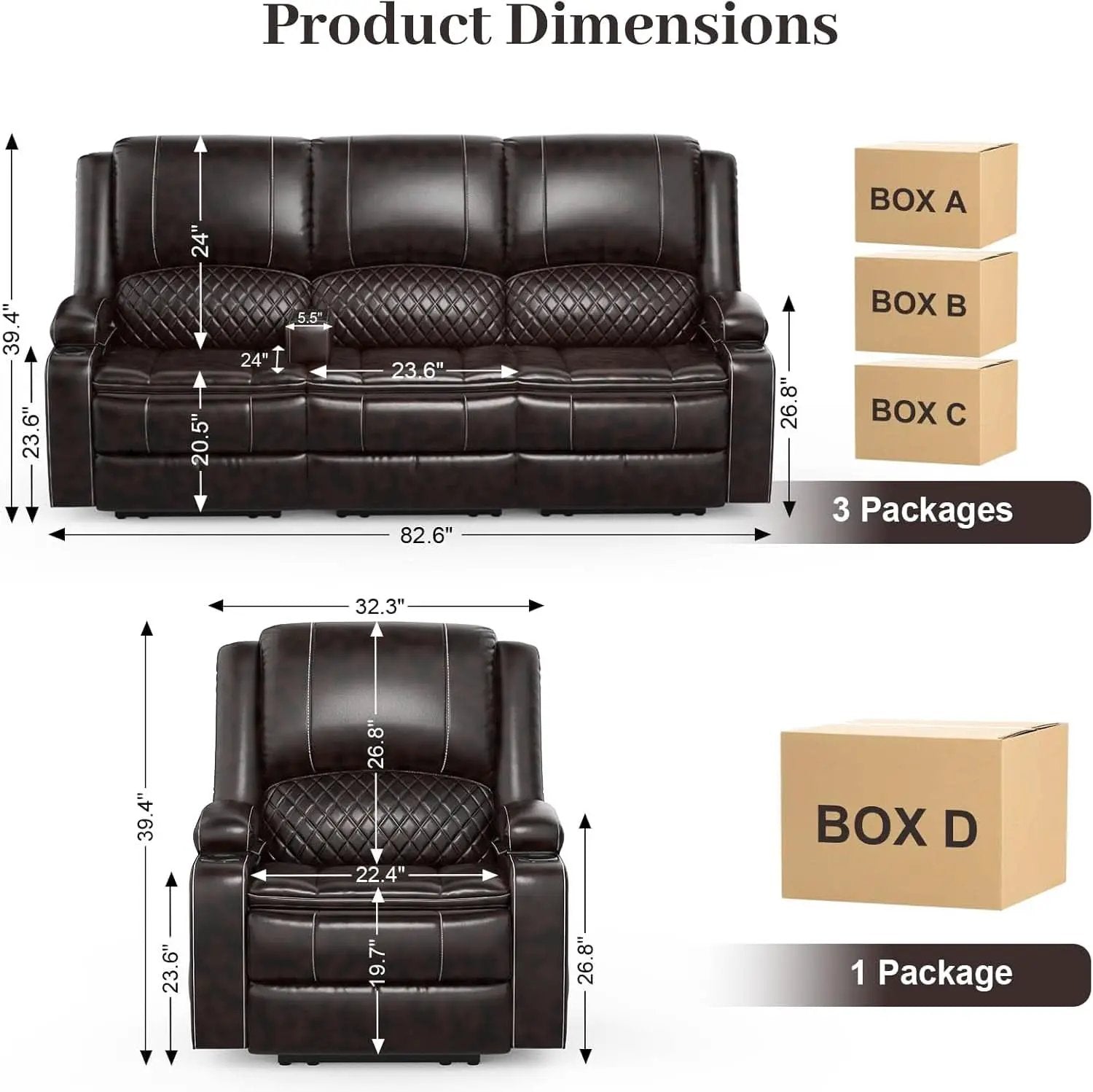 Three Seater Recliner Sofa Set Oversize Chair Removable Console Living Room Furniture For Comfort from PriceLows™