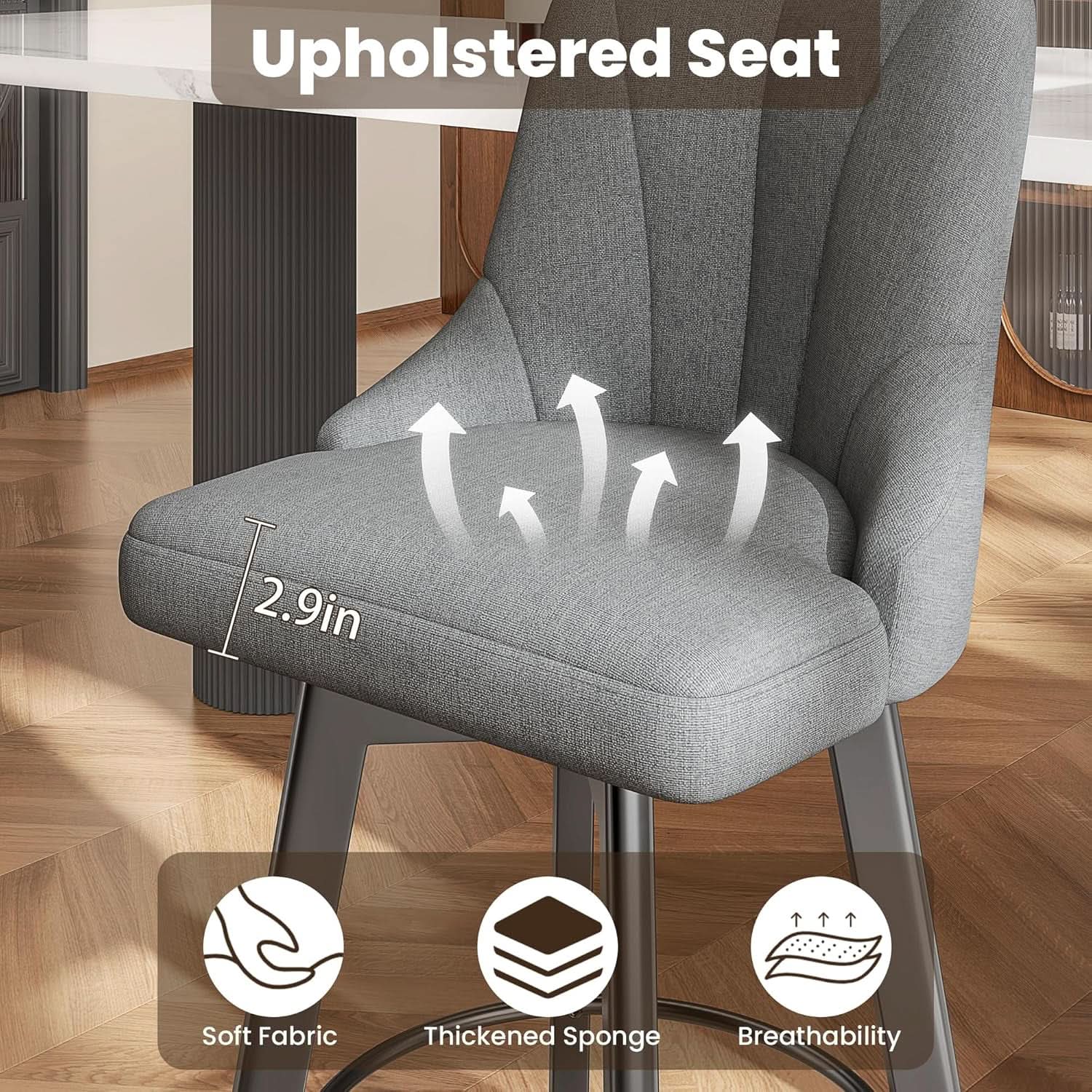 24 Inch Dark Gray Swivel Bar Stools With Backs Set Of 2 from PriceLows™