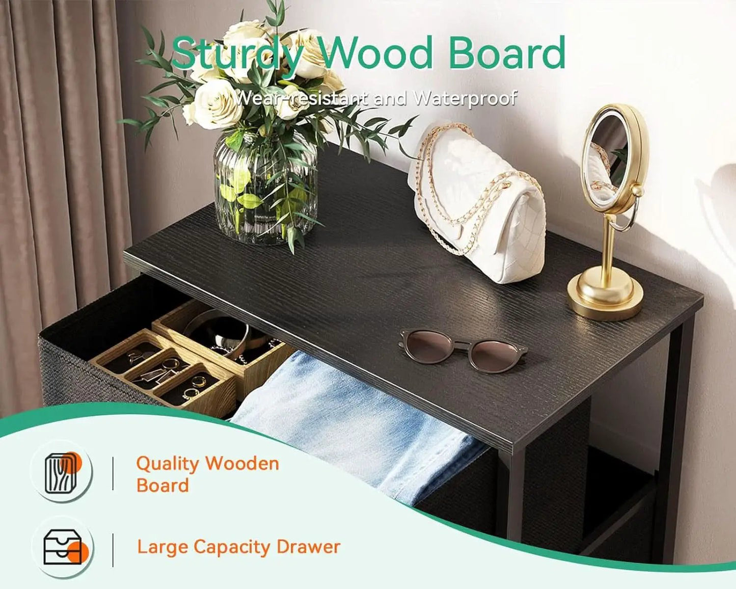 Black Textured Fabric Dresser With Four Deep Drawers from PriceLows™