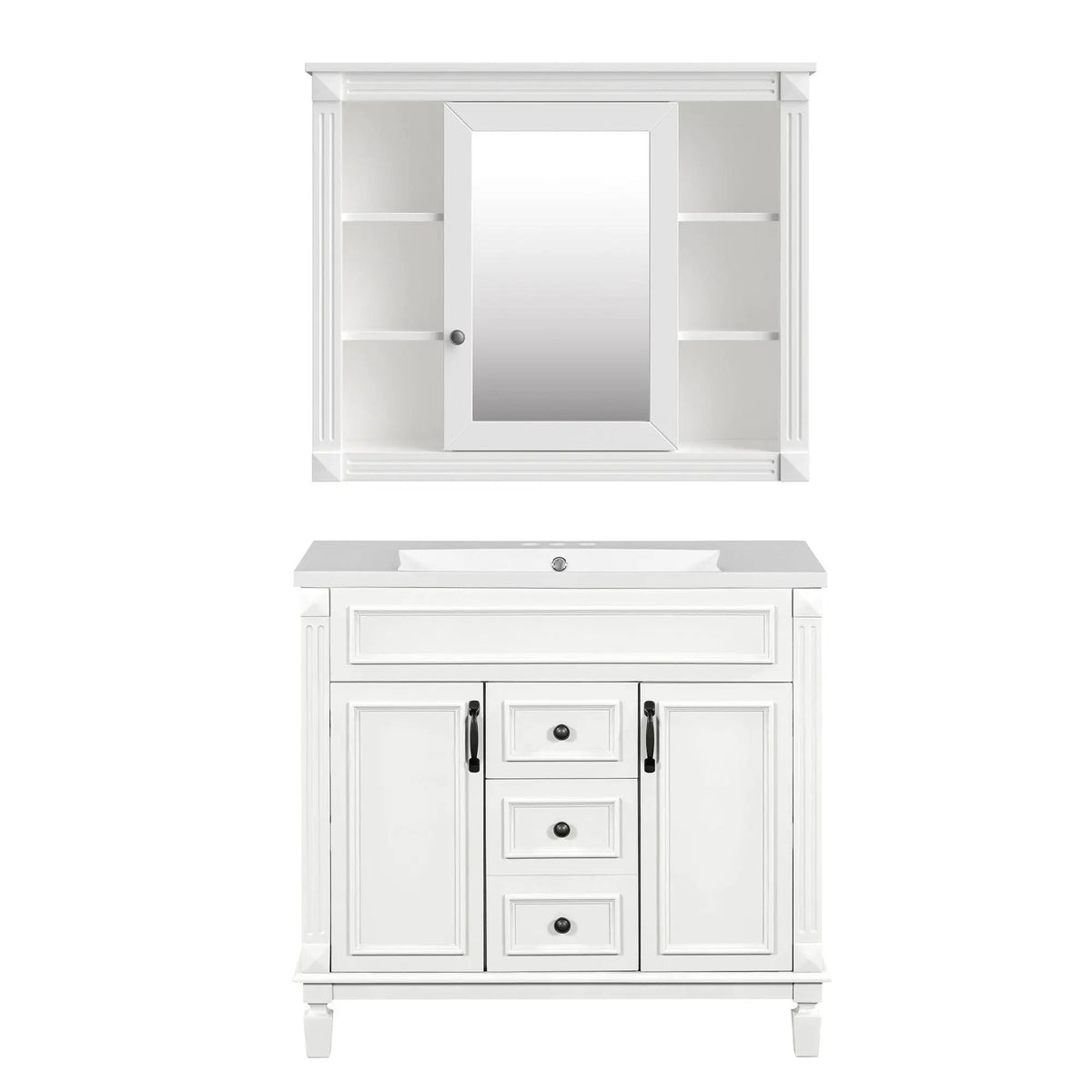 Bathroom Vanity With Top Sink | Mirror Cabinet Included | 2 Soft Closing Doors | 2 Drawers