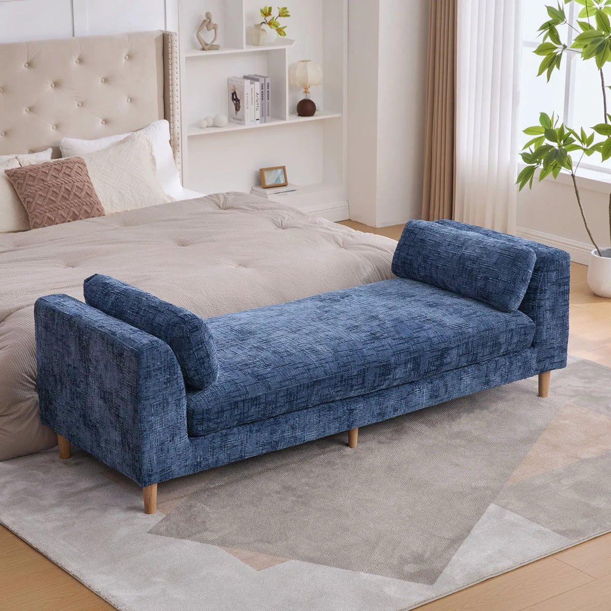 End Of Bed Bench | Upholstered With Armrests | Trapezoid Chaise Design | Kiln-Dried Solid Wood