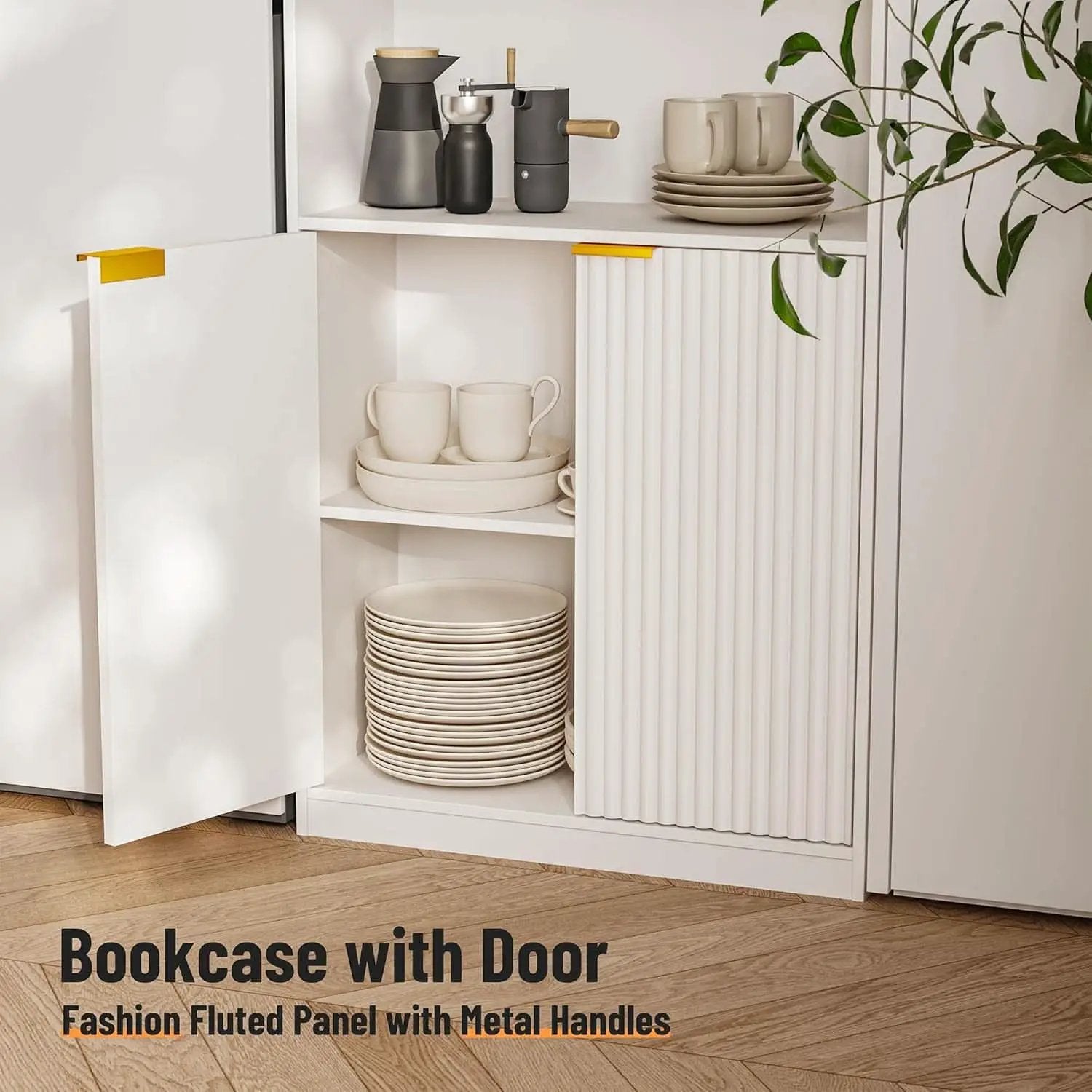 72 Inch Tall Bookcase With Doors 7 Tier Storage Enclosed Cabinets from PriceLows™