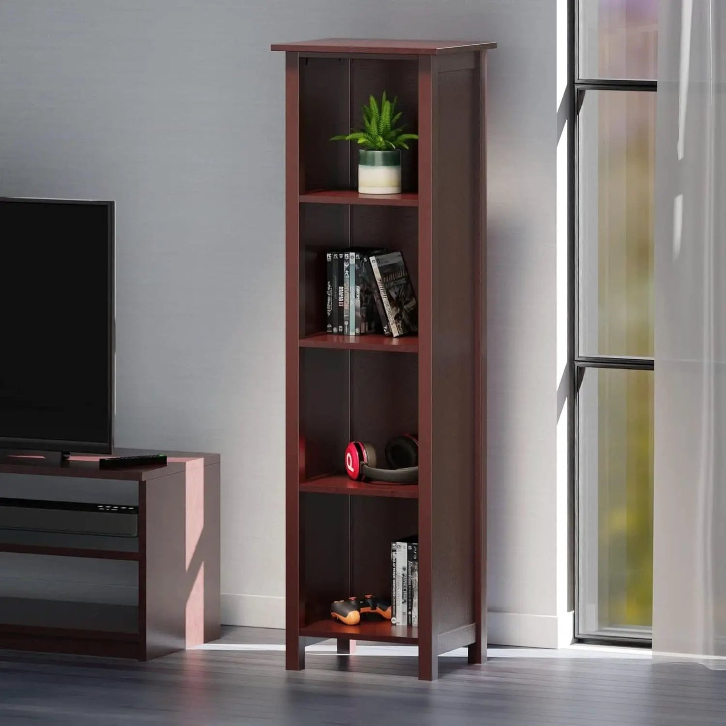Milan Five Tier Storage Shelf Bookcase In Antique Walnut from PriceLows™