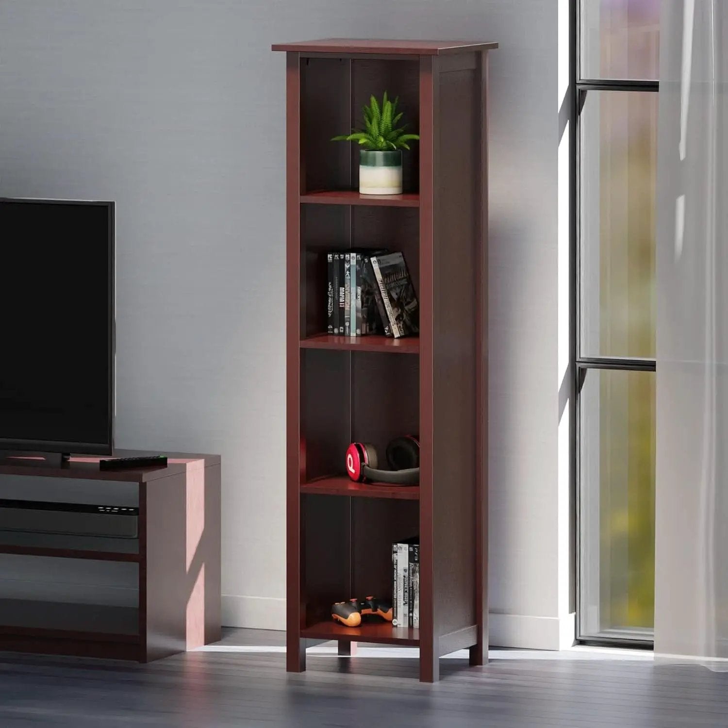 Milan Five Tier Storage Shelf Bookcase In Antique Walnut from PriceLows™
