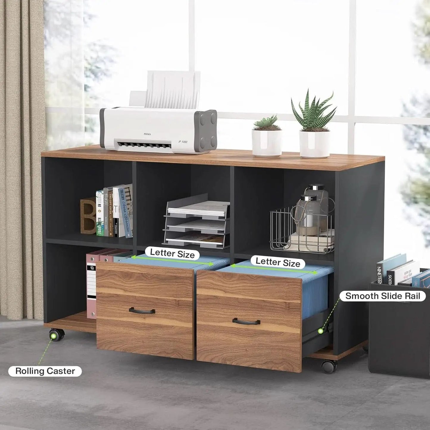 63 Inch L Shaped Desk With 47 Inch File Cabinet Brown Black from PriceLows™