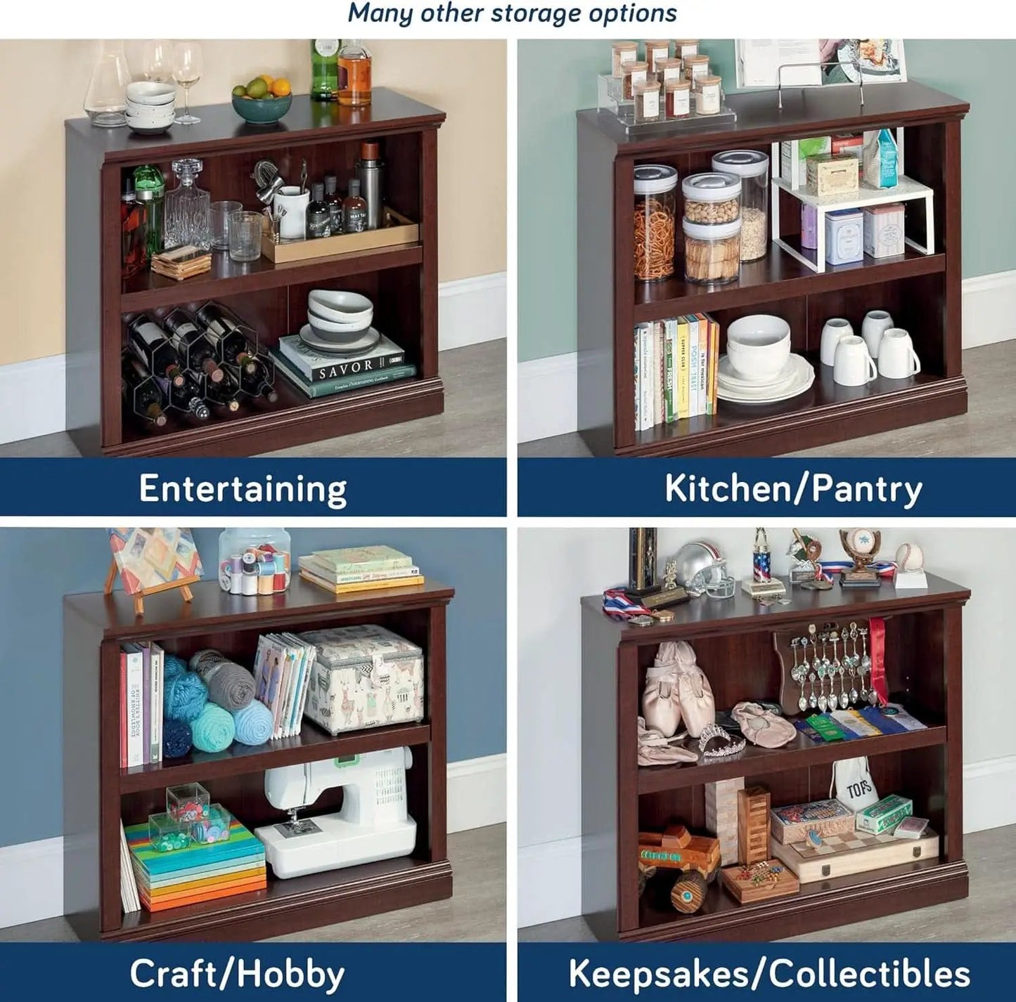 Cherry Finish Bookshelf With Adjustable Shelf, Two Shelf from PriceLows™