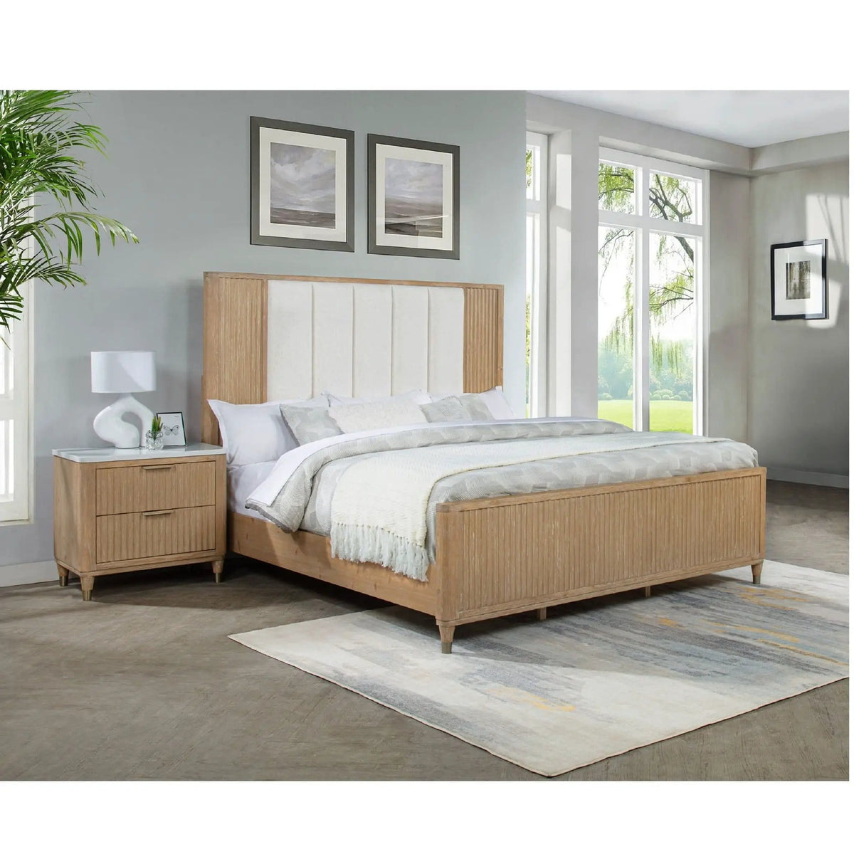 High Headboard Bed | 2 Pieces | Fabric & Wood | Bedroom