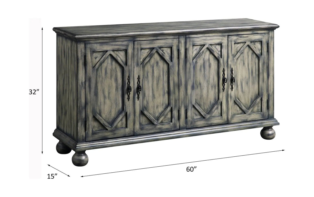 Pavan Console Cabinet | Patterned Front Doors | Rectangular Design | Gray