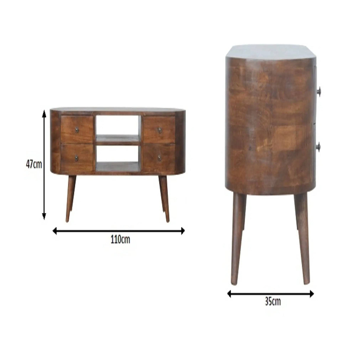 Solid Wood Rounded Entertainment Unit TV Stand | 43.31 x 13.78 x 18.5 in | Mango Wood | Living Room