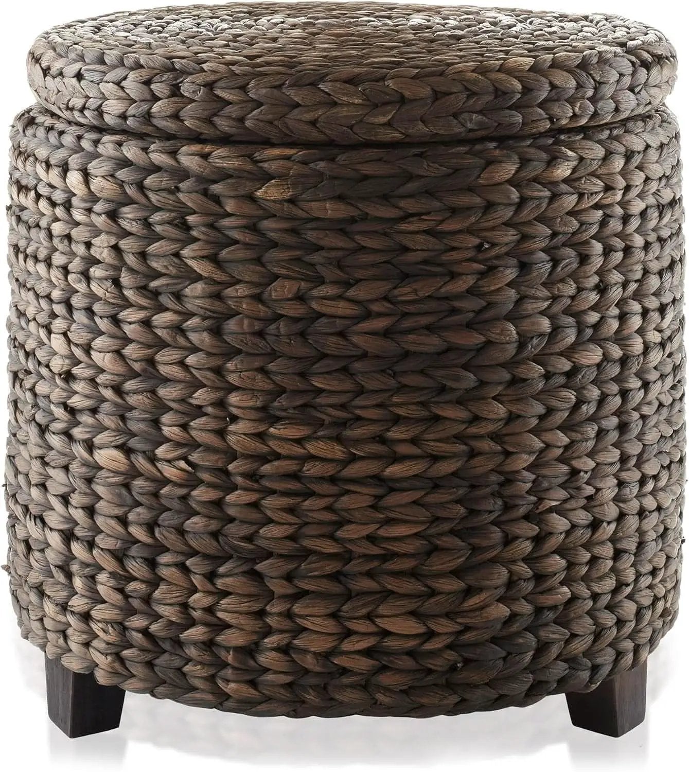 Espresso Handwoven Water Hyacinth Seventeen Inch Ottoman from PriceLows™