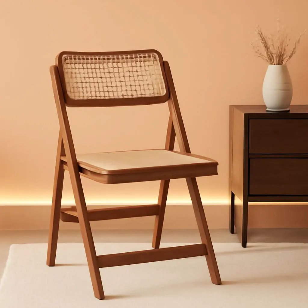 Rattan Folding Dining Chairs Set Of 2 Walnut Indoor Outdoor from PriceLows™