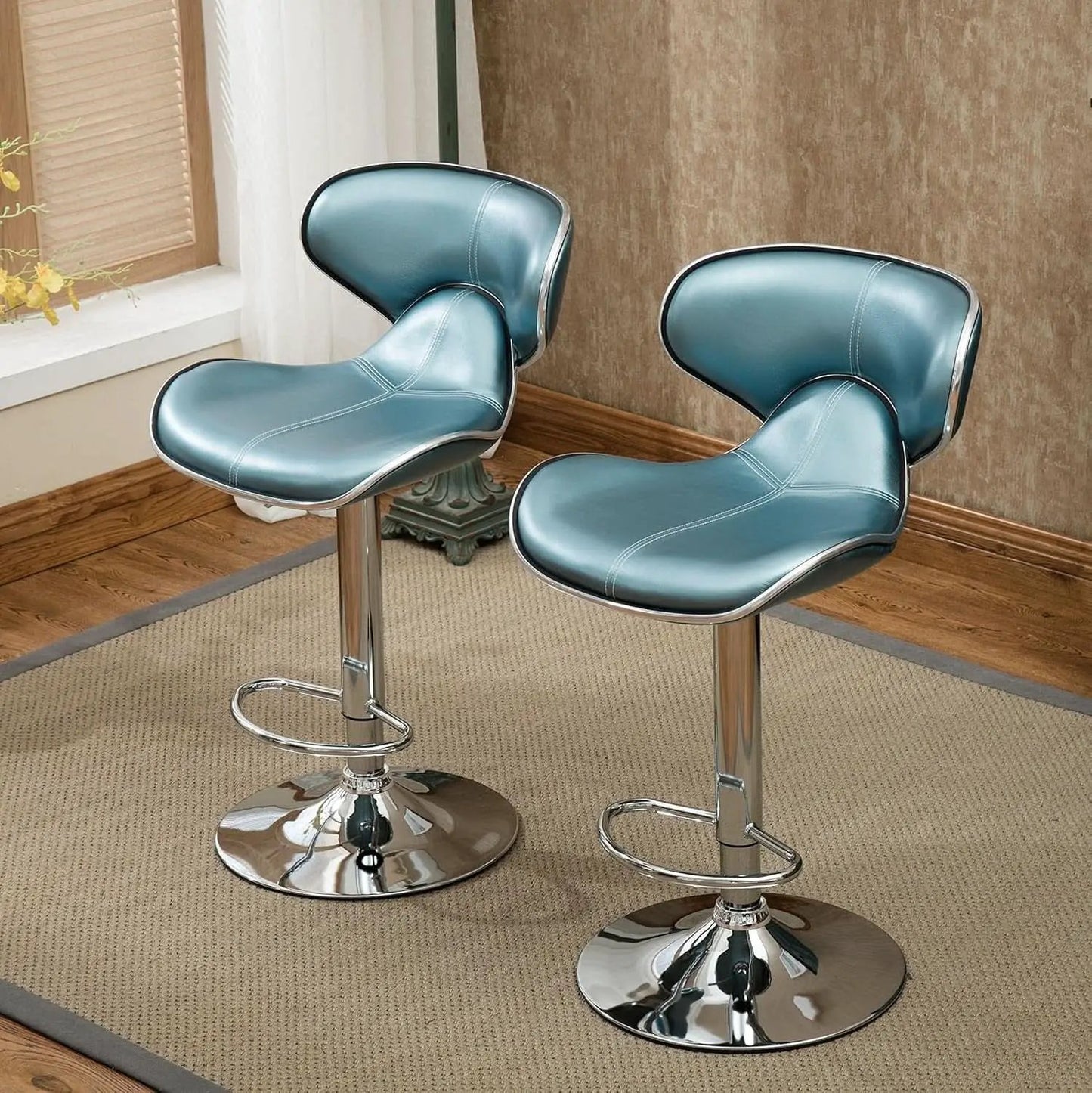 Blue Cushioned Leatherette Barstools Set Of 2 With Airlift Height And Swivel from PriceLows™
