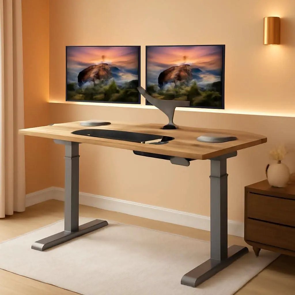 Electric Height Adjustable Standing Desk 54 By 26 Inches Reclaimed Wood from PriceLows™