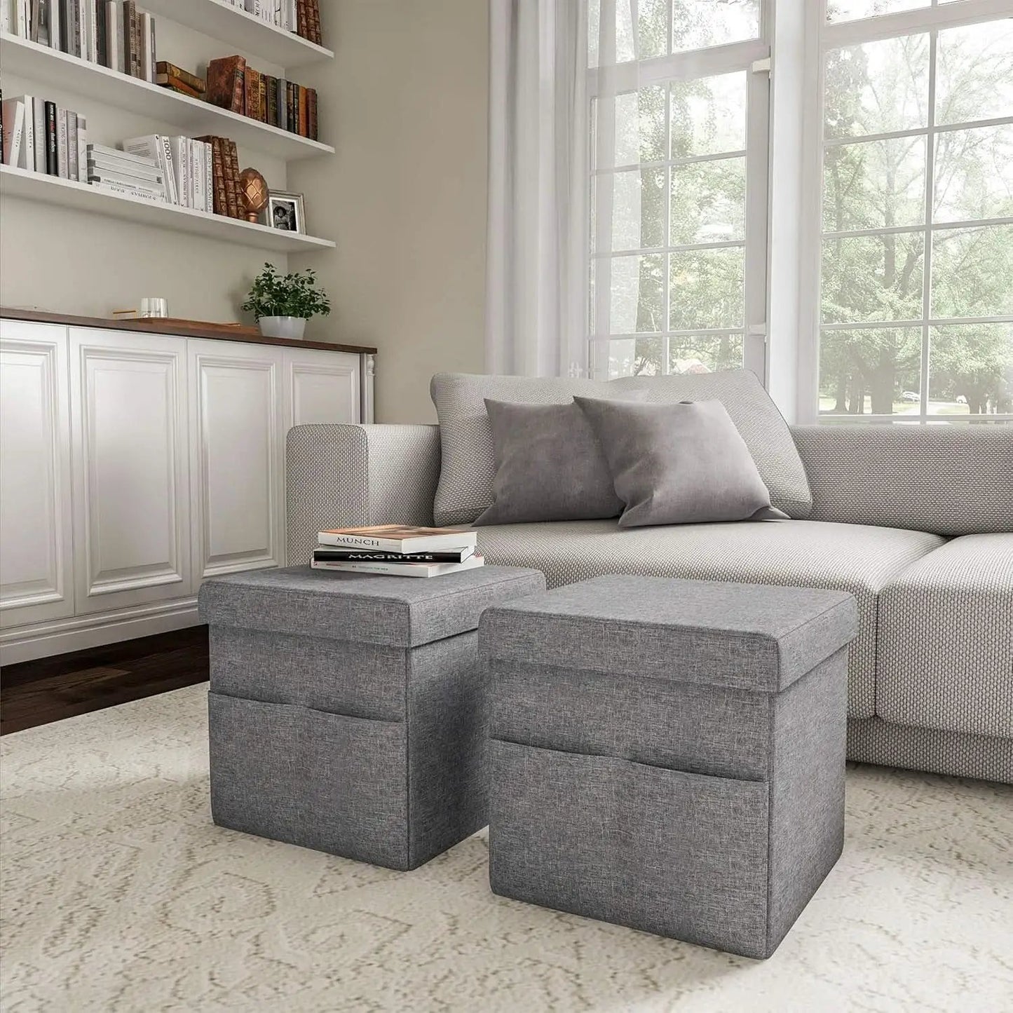 Gray 15 Inch Collapsible Storage Ottomans Compartments from PriceLows™