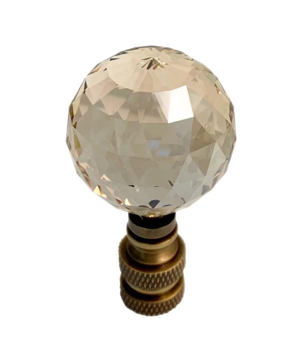 Lamp Finial | Faceted Crystal Ball | Antique Brass | 2.25 Inch