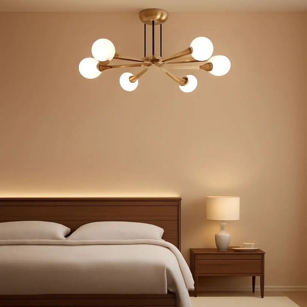 Gold 6-Light Sputnik Chandelier With LED Bulbs Included from PriceLows™