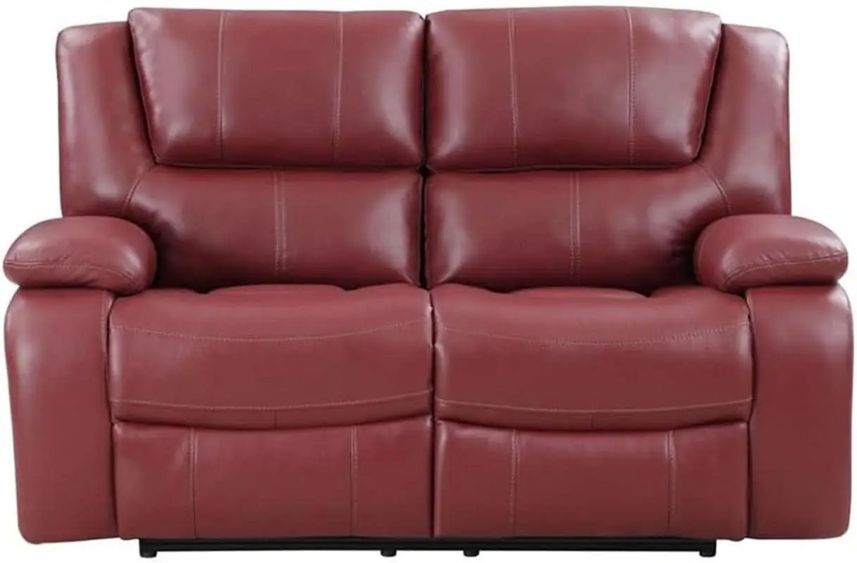 Red Faux Leather Reclining Loveseat With Manual Recline from PriceLows™