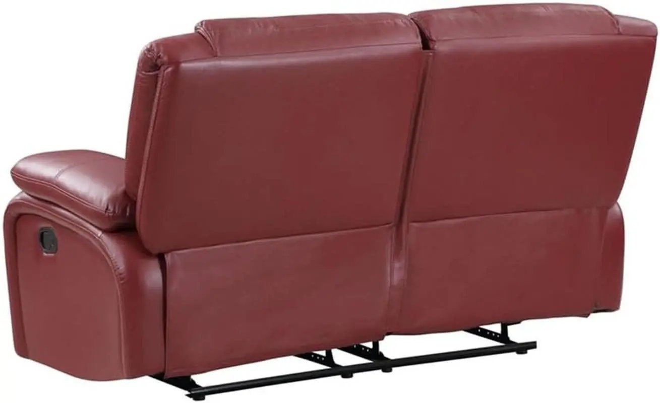 Red Faux Leather Reclining Loveseat With Manual Recline from PriceLows™