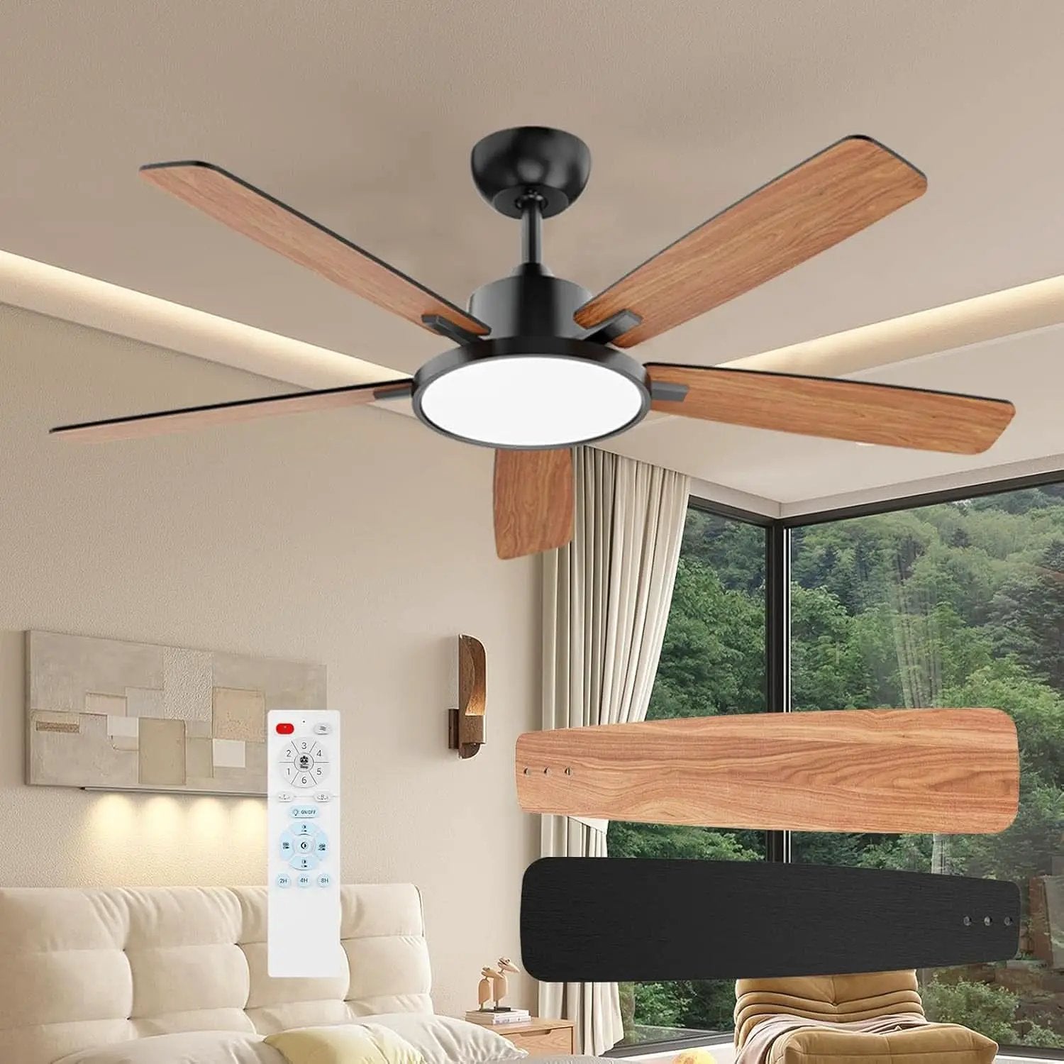 52 Inch Black Ceiling Fan With LED Light And Remote from PriceLows™