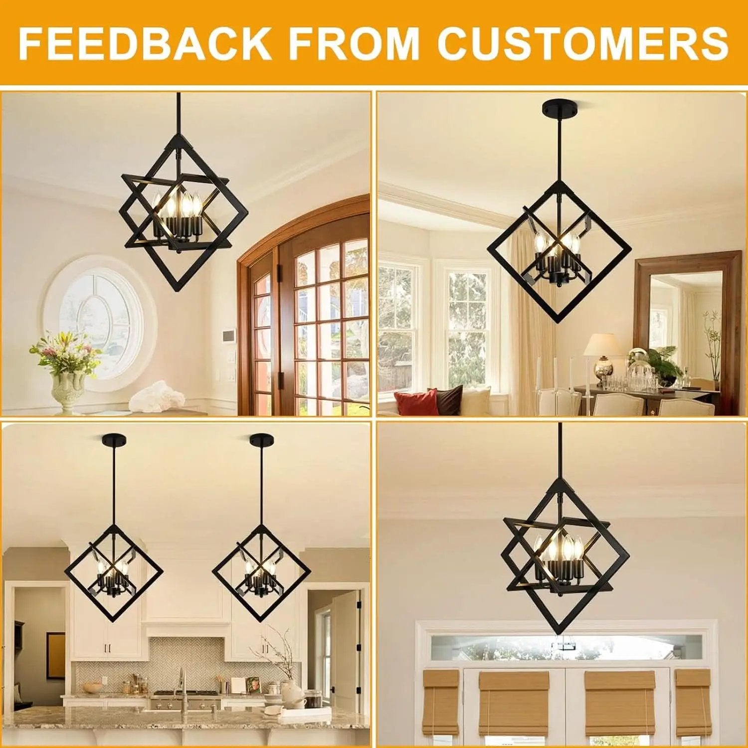18 Inch Black Geometric Industrial Farmhouse Chandelier With 4 Lights Adjustable Height from PriceLows™
