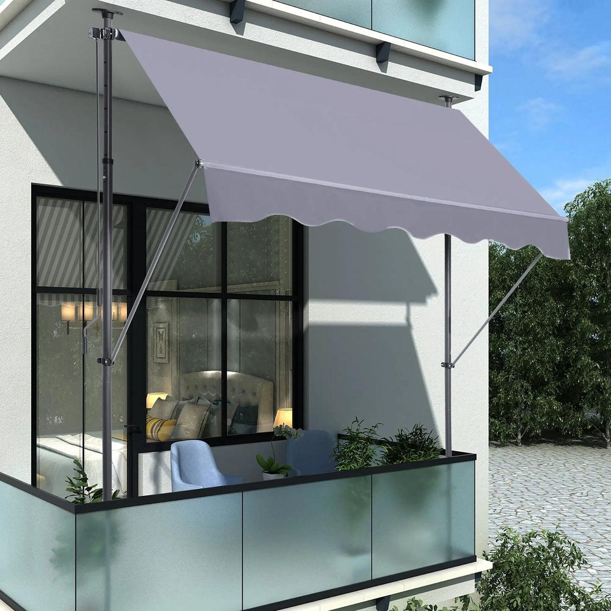 Manual Retractable Patio Awning | Waterproof UV Shield | Rustproof Steel Frame