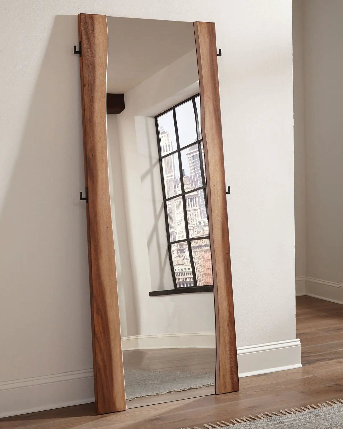 Winslow 31 x 76 Inch Standing Floor Mirror Smokey | 31 x 1.5 x 76 in | Walnut & Metal | Walnut