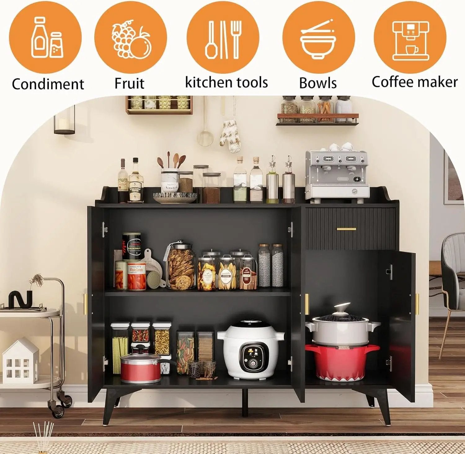 Black 47In Sideboard Cabinet For Dining Room Storage from PriceLows™