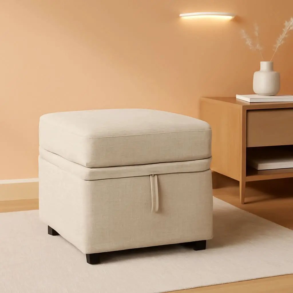 Beige Textured Storage Ottoman For Sectional Sleeper from PriceLows™