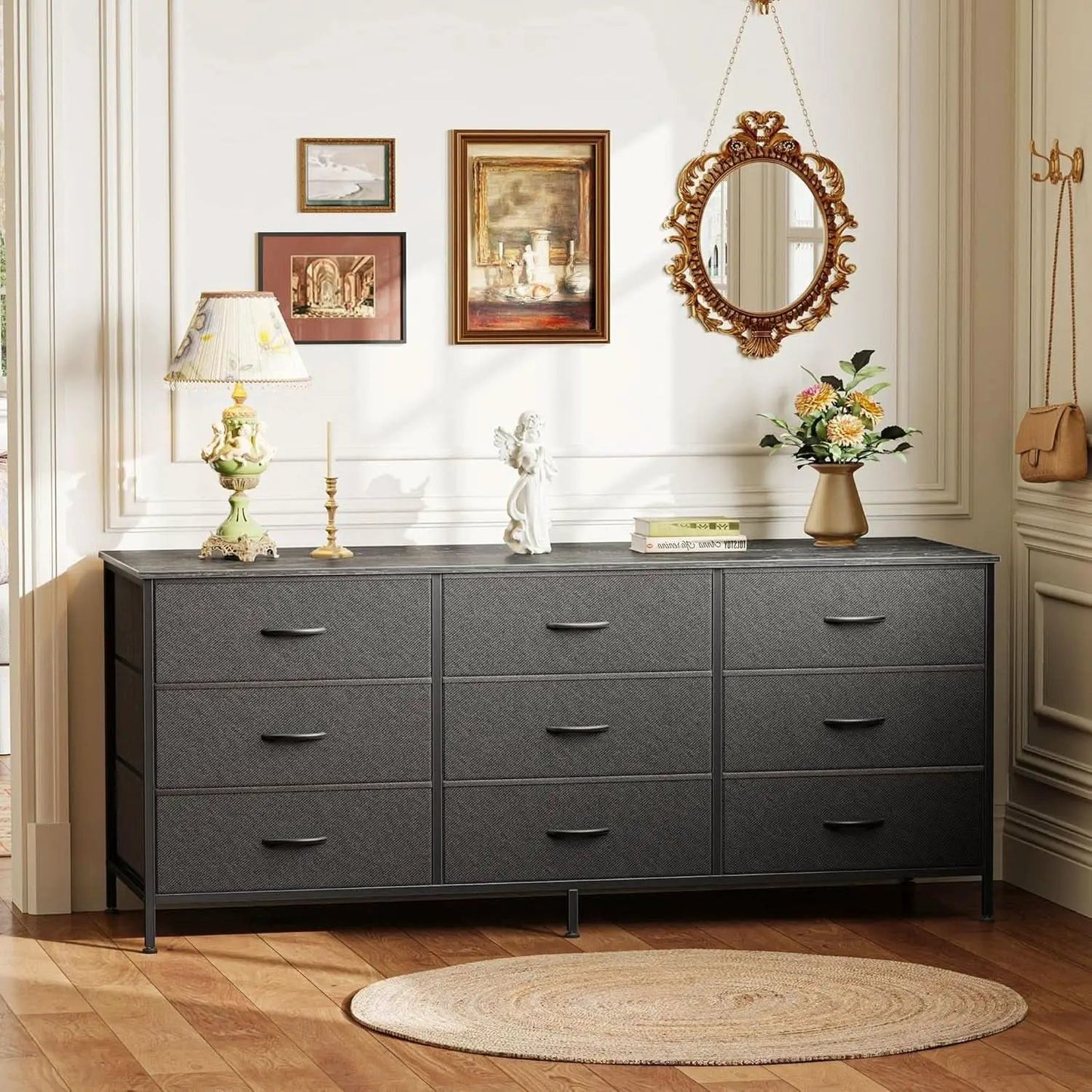 9 Drawer Dresser TV Stand for 55 Inch TVs Black Storage from PriceLows™