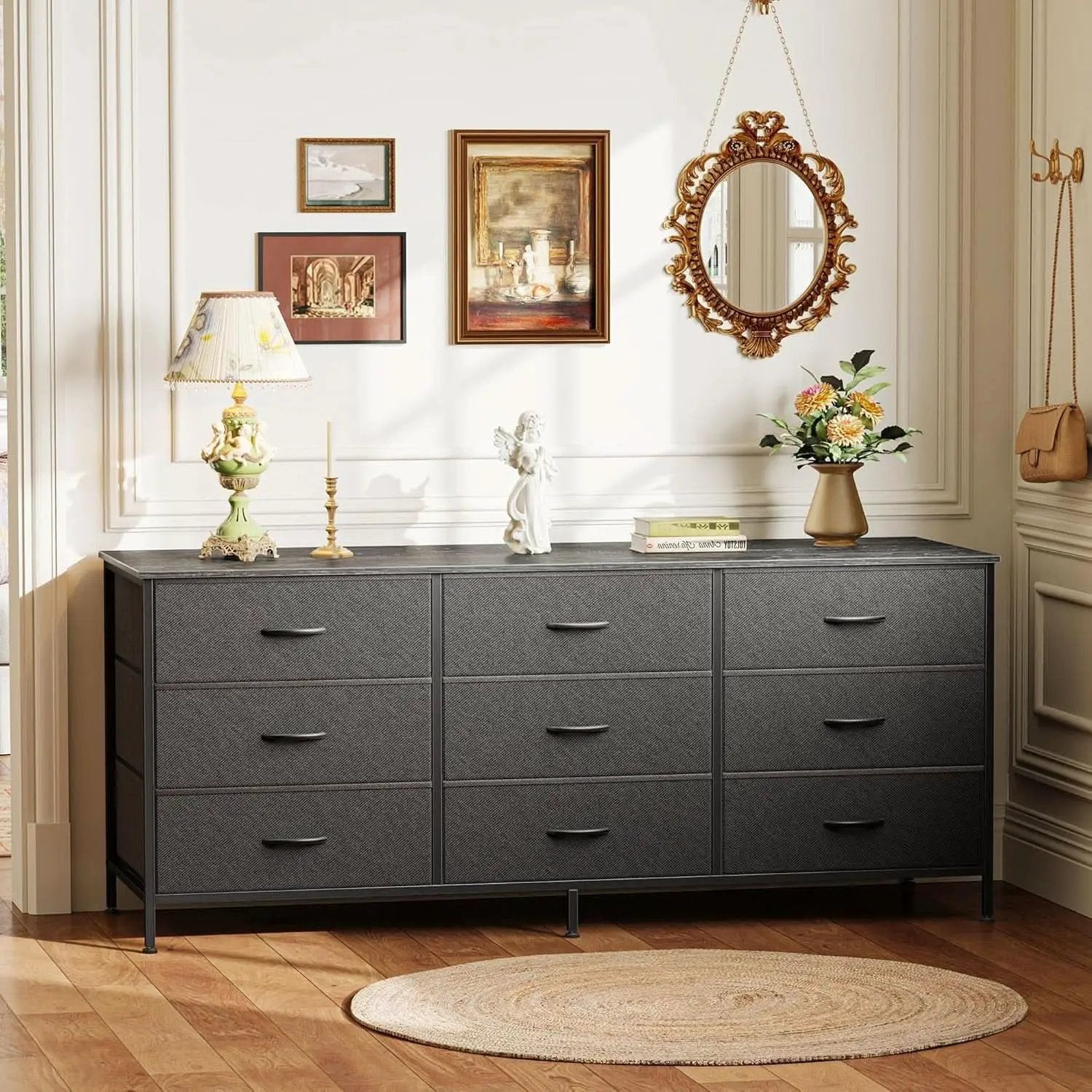 9 Drawer Dresser TV Stand for 55 Inch TVs Black Storage from PriceLows™