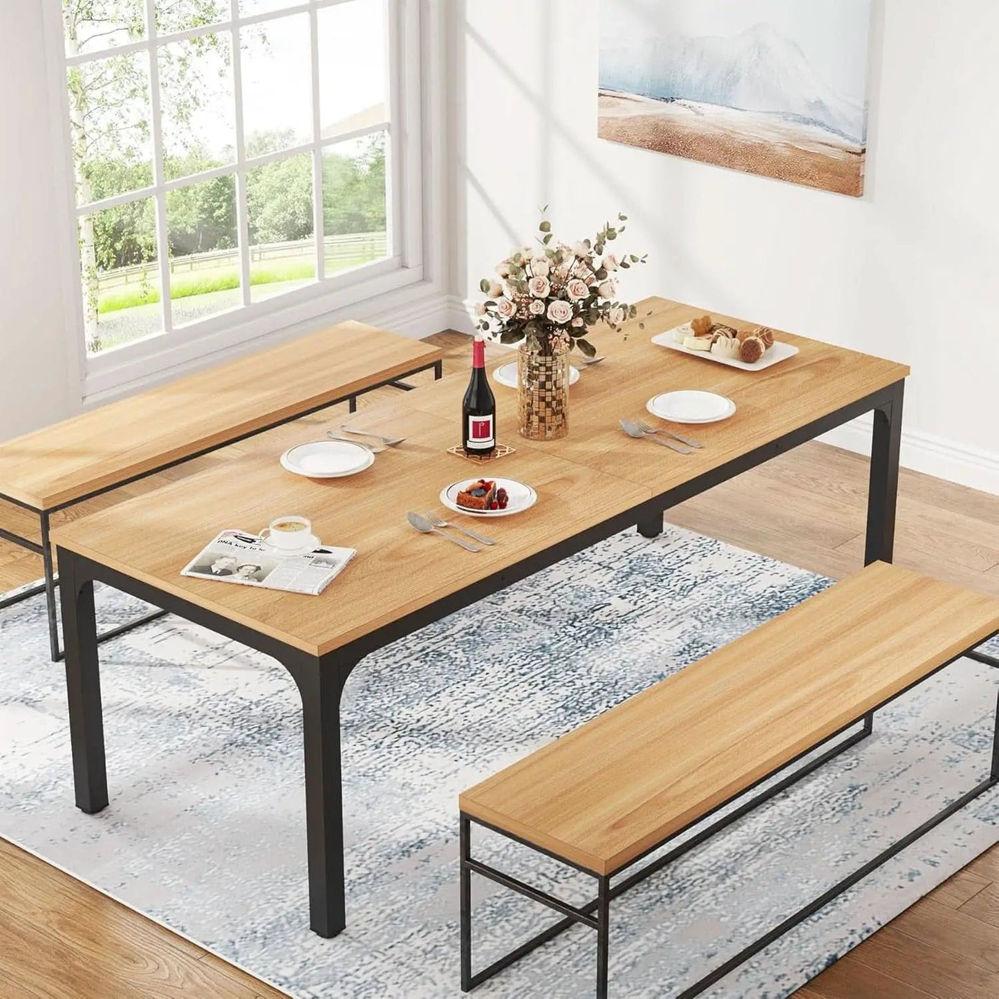 78 Inch Rustic Wood Dining Table For 6-8 People Rectangular from PriceLows™