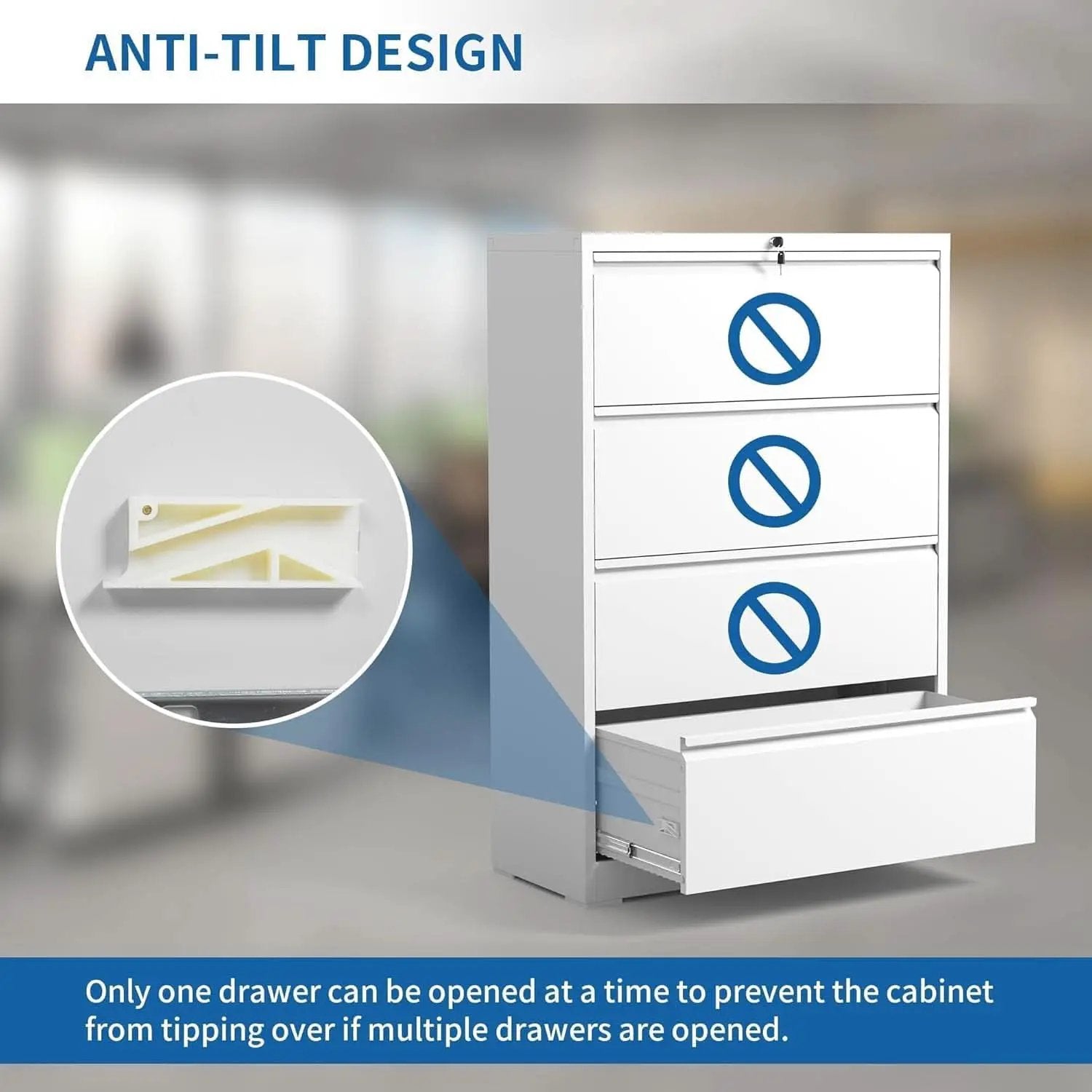 Lateral File Cabinet 4 Drawer White Metal With Locks from PriceLows™
